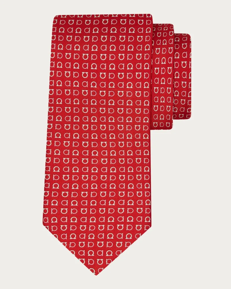 Ferragamo Herren Seidenkrawatte mit Gancini-Print Rot Rot