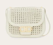 Damen Umhängetasche North-South Double Gancini (XS) Weiß