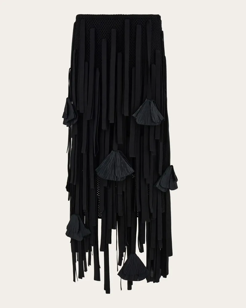 Ferragamo Damen Netzrock mit Blüten Schwarz Schwarz