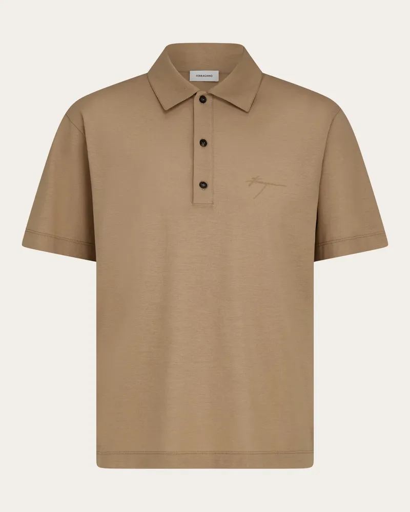 Ferragamo Herren Polohemd aus Crepe-Voile Beige Braun