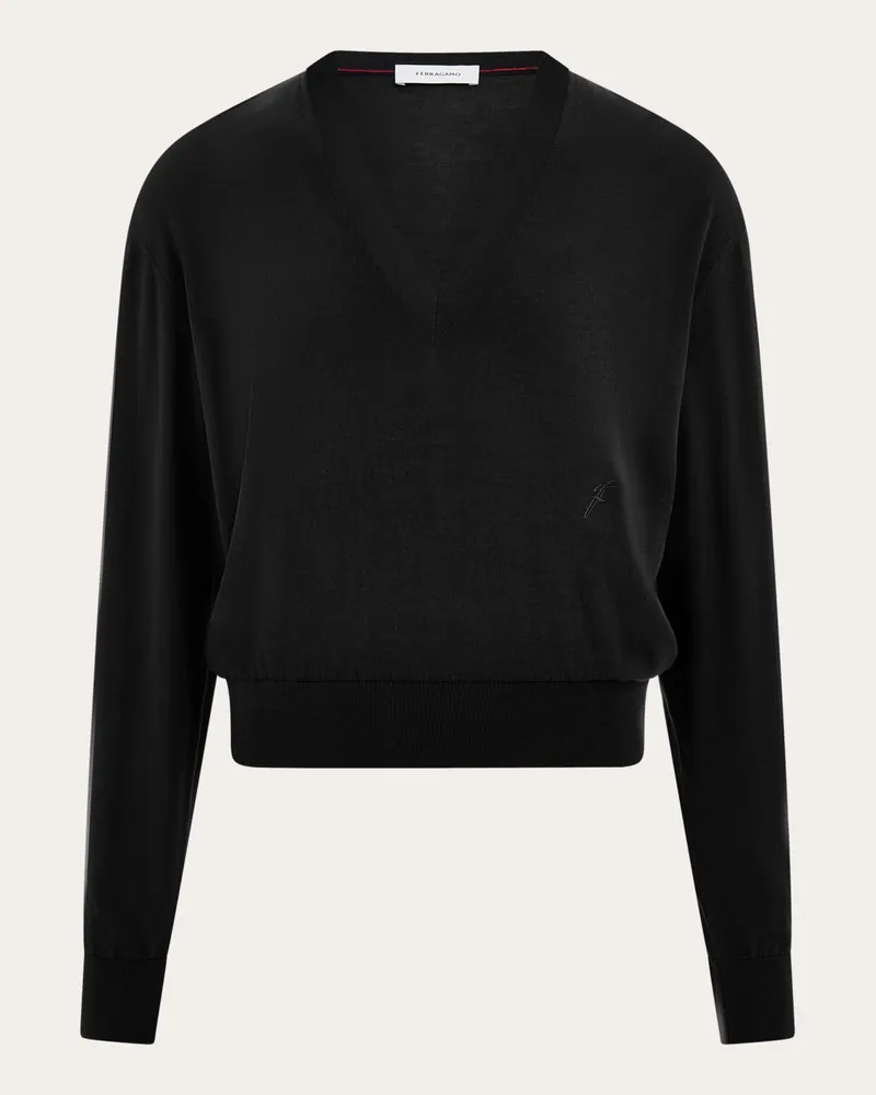 Ferragamo Herren Pullover mit V-Ausschnitt Schwarz Schwarz