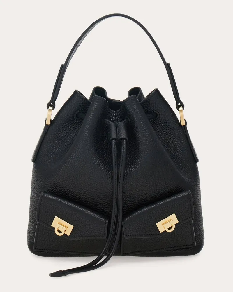 Ferragamo Damen Mini Hug Beuteltasche mit Multipocket-Konstruktion Schwarz Schwarz