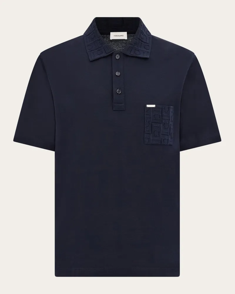 Ferragamo Herren Kurzärmliges Polohemd mit Brusttasche Blau Blau