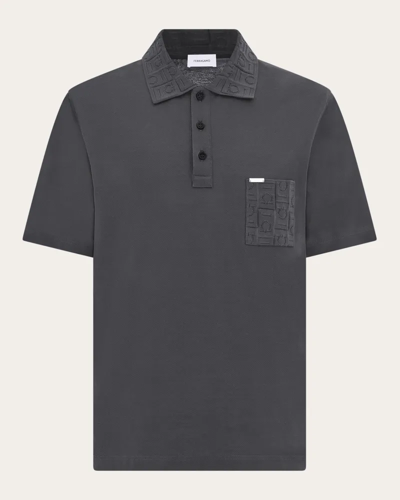 Ferragamo Herren Kurzärmliges Polohemd mit Brusttasche Grau Grau