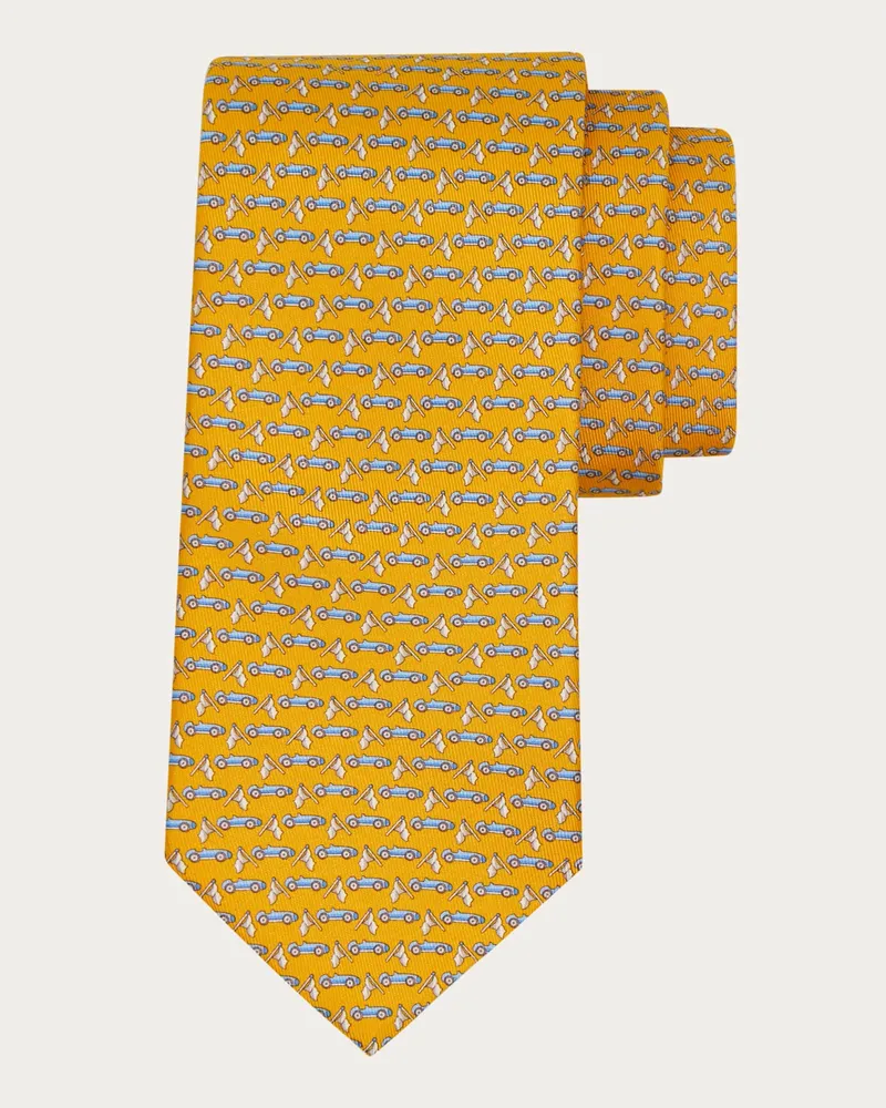 Ferragamo Herren Seidenkrawatte mit Race-Print Gelb Gelb