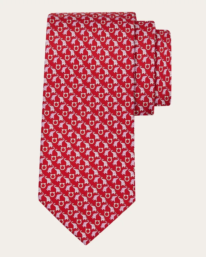 Ferragamo Herren Seidenkrawatte mit Elefantenprint Rot Rot