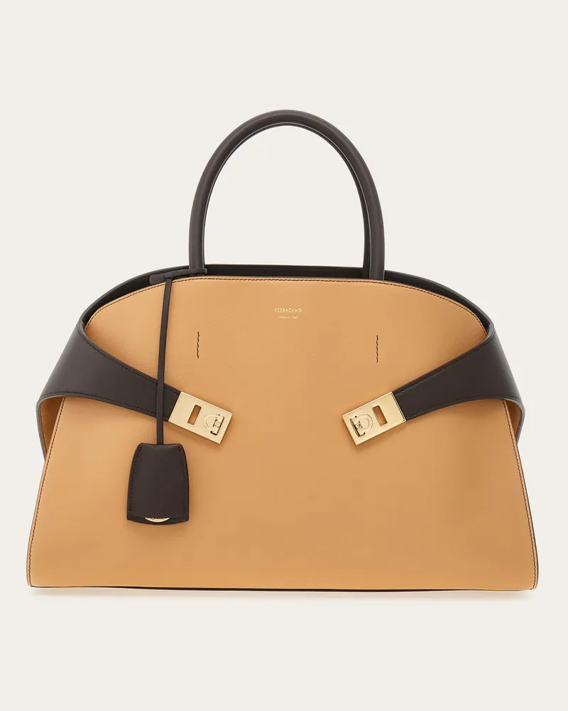Ferragamo Damen Zweifarbige Handtasche Hug (L) Beige Braun
