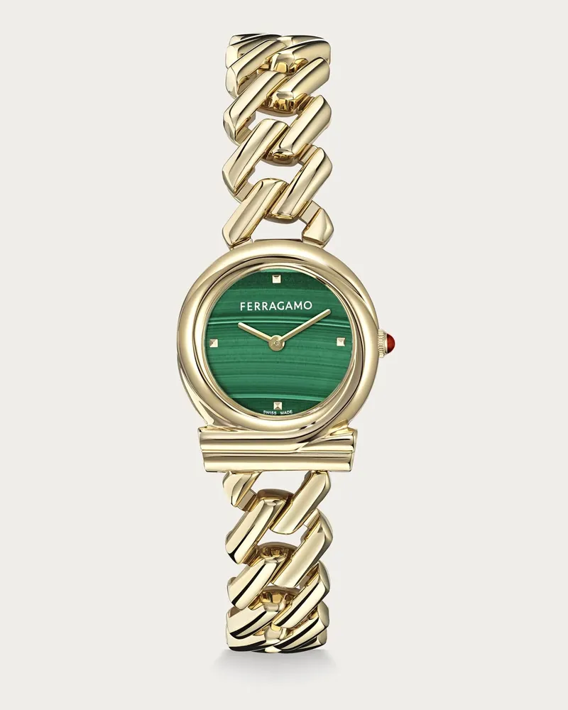 Ferragamo Damen Gancini Twisted Chain Uhr Malachit Malachit
