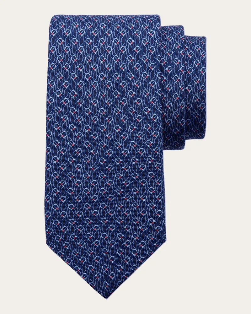 Ferragamo Herren Seidenkrawatte mit Tetris-Print Blau Blau
