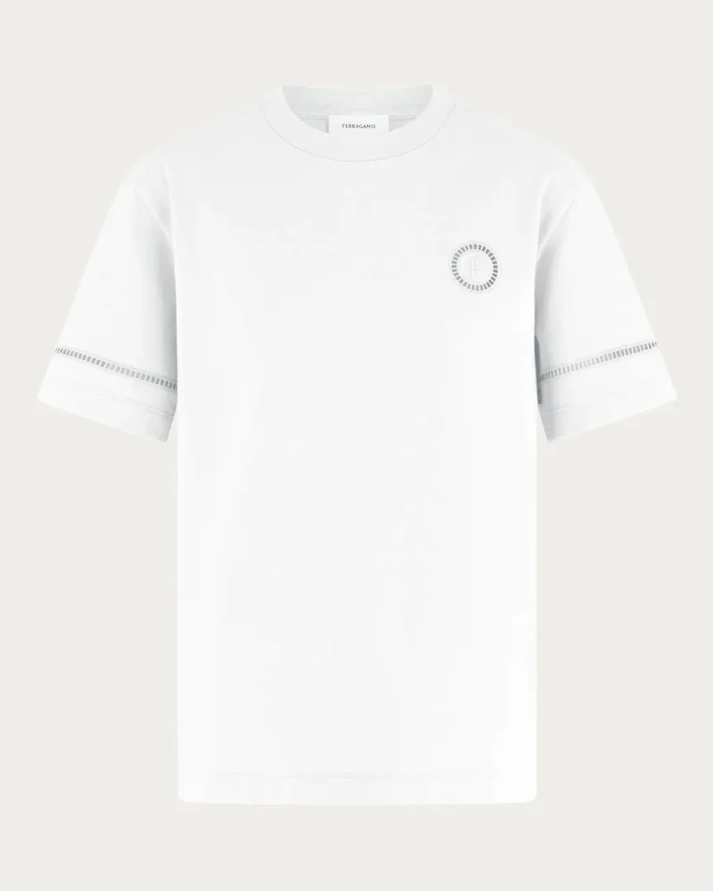 Ferragamo Damen T-Shirt mit Ajour-Stickerei Weiß Weiß
