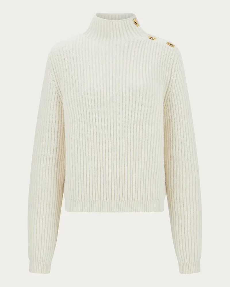 Ferragamo Damen Pullover mit Gancini-Knöpfen Weiß Weiß