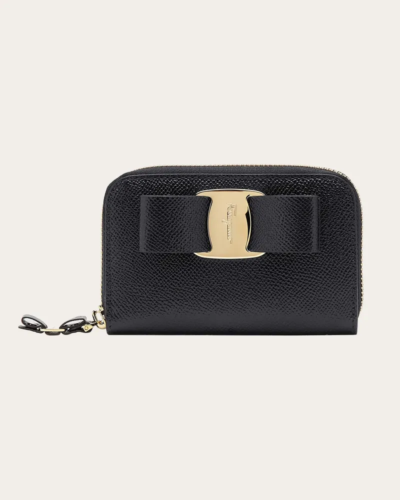 Ferragamo Damen Kreditkartenetui mit Vara-Schleife Schwarz Schwarz