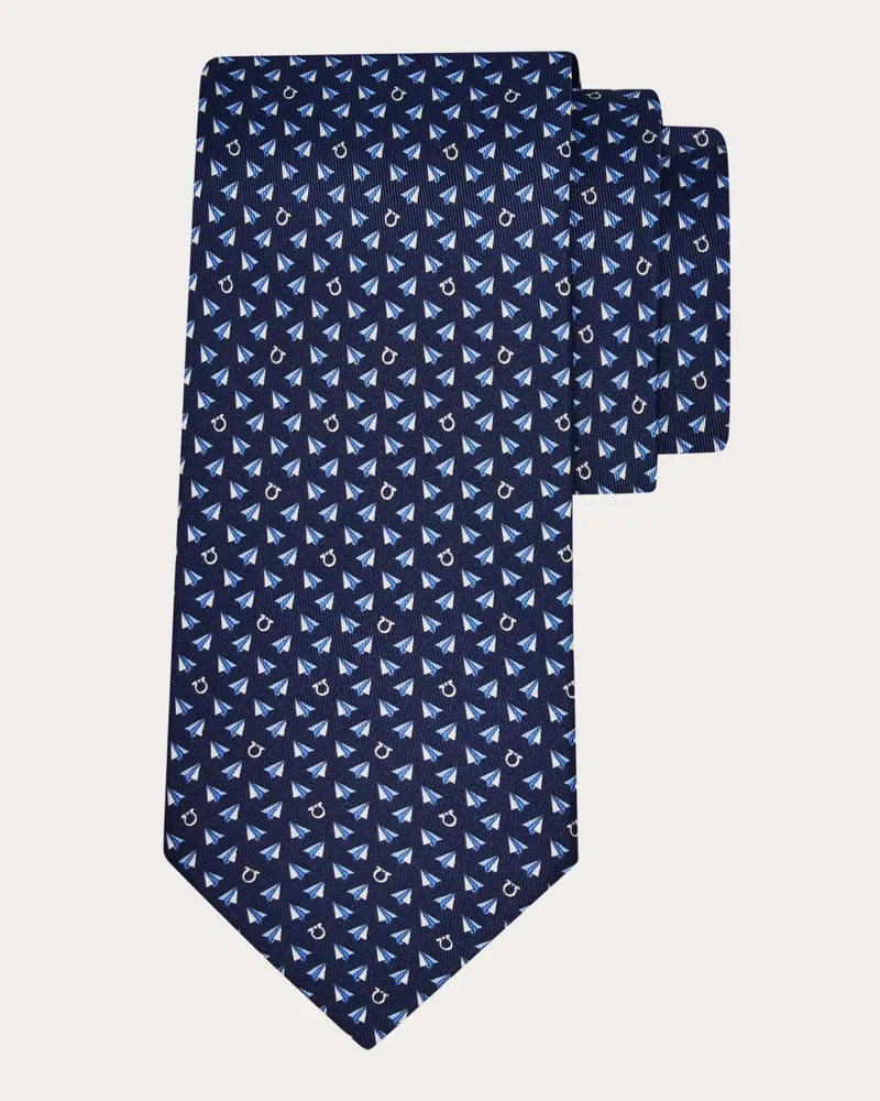 Ferragamo Herren Seidenkrawatte mit Mail-Print Blau Blau