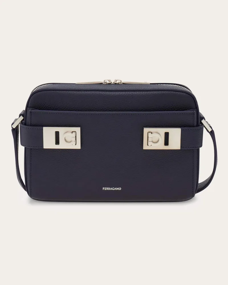 Ferragamo Herren East-West Umhängetasche mit Gancini-Schnallen Blau Blau