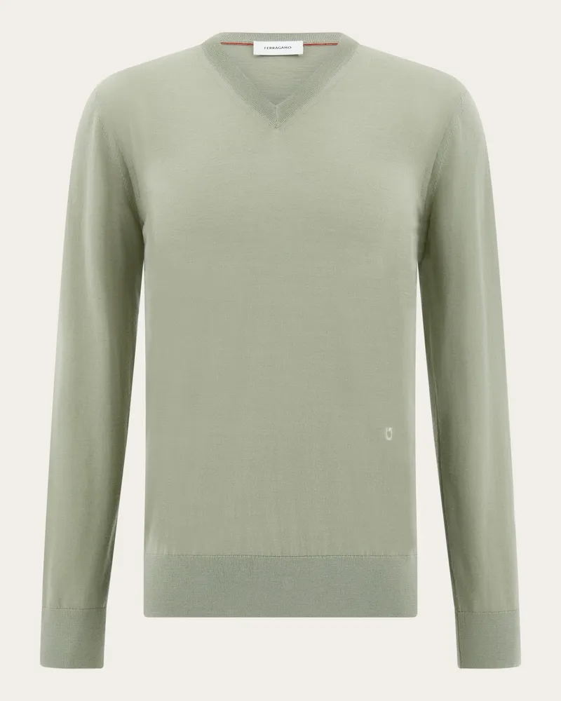 Ferragamo Herren Pullover mit V-Ausschnitt Grün Grün