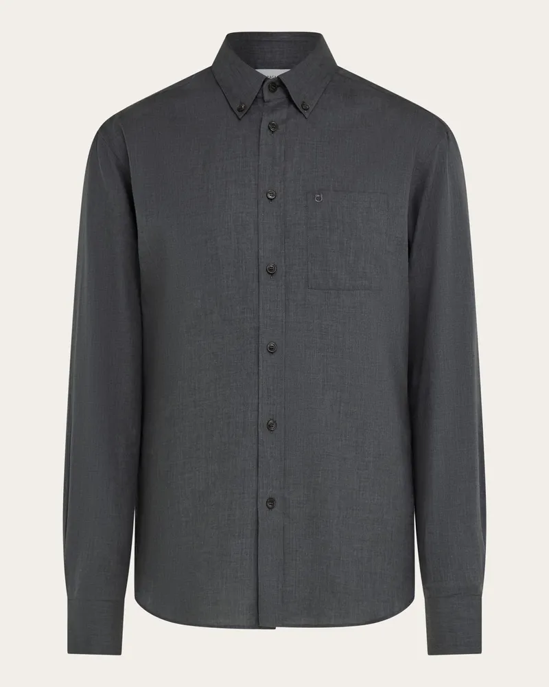 Ferragamo Herren Flanellhemd Grau Grau