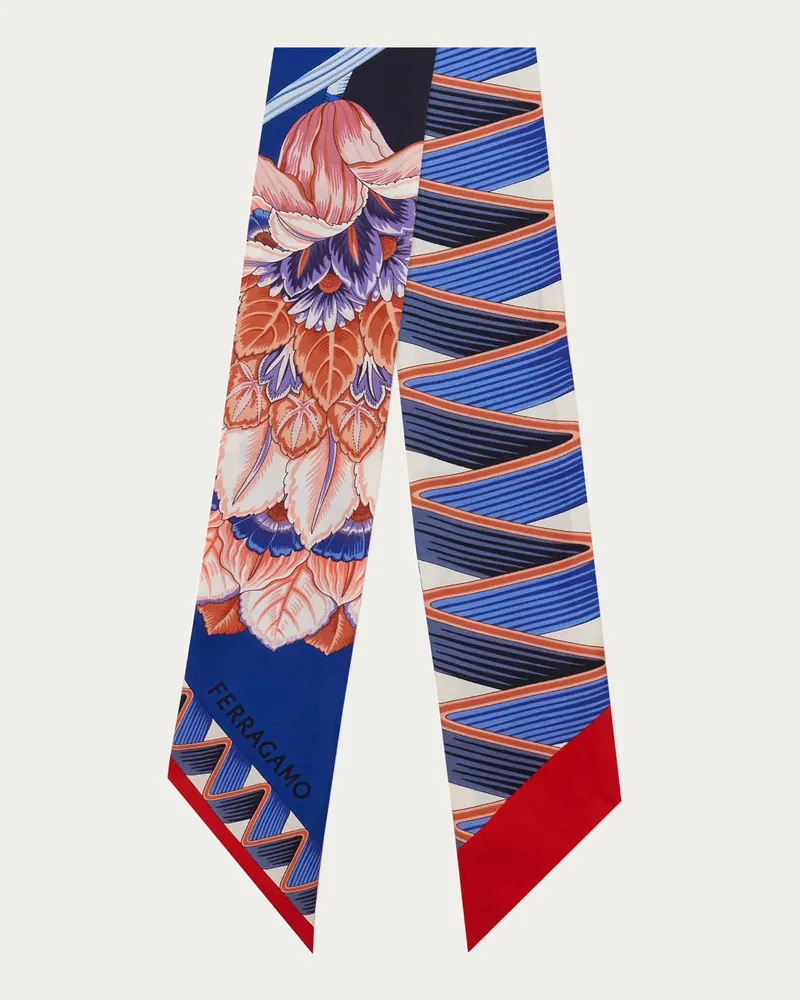 Ferragamo Damen Mini-Bandeau-Tuch mit Blumen und Schmetterlinge-Print Blau Blau