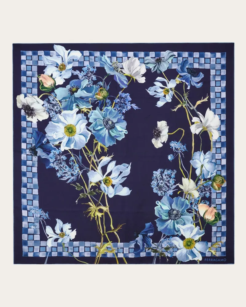Ferragamo Damen Seidenhalstuch mit Blüten-Print Blau Blau