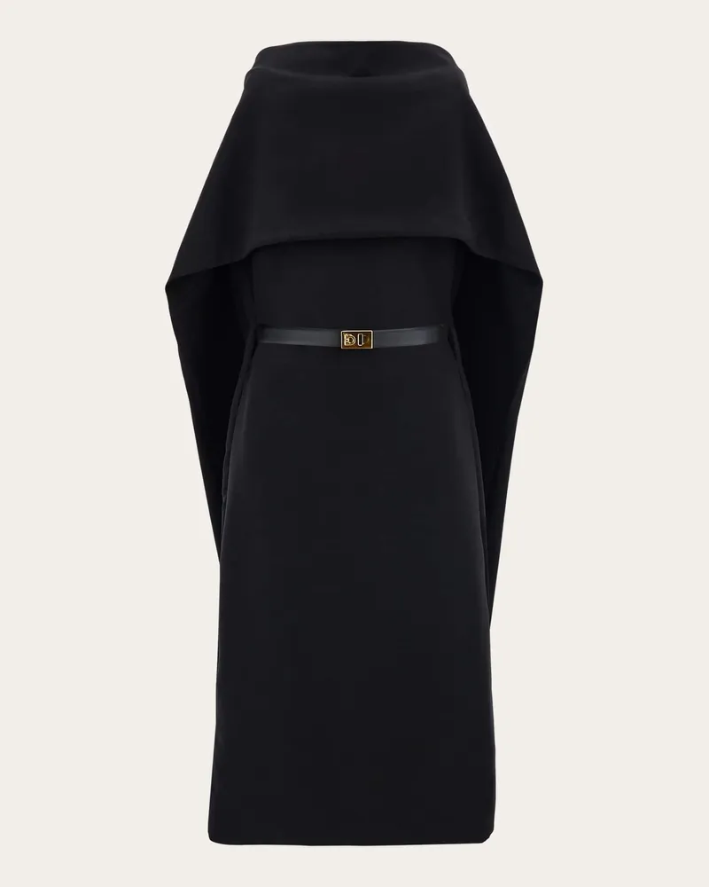 Ferragamo Damen Kleid mit Cape Schwarz Schwarz