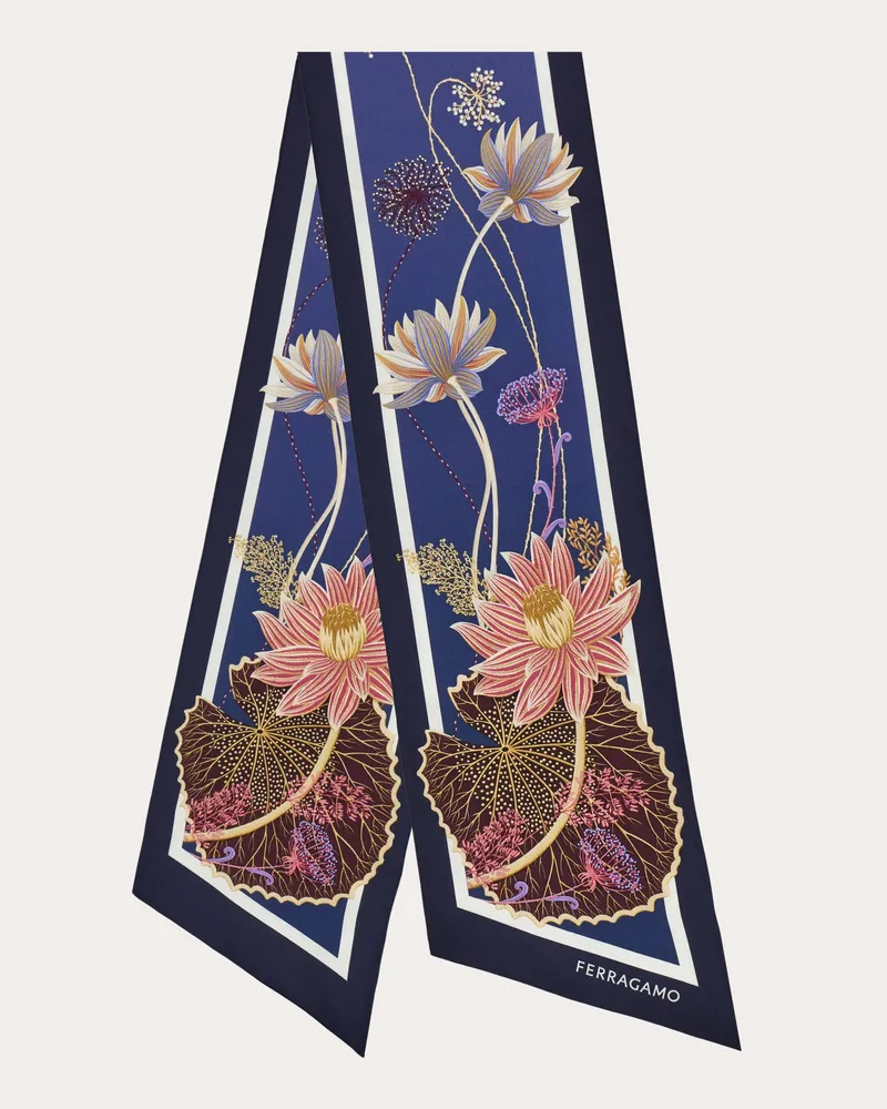 Ferragamo Damen Bandeau-Tuch mit Seerosen-Print Blau Blau
