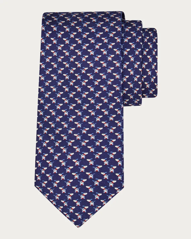 Ferragamo Herren Seidenkrawatte mit Hündchen-Print Blau Blau
