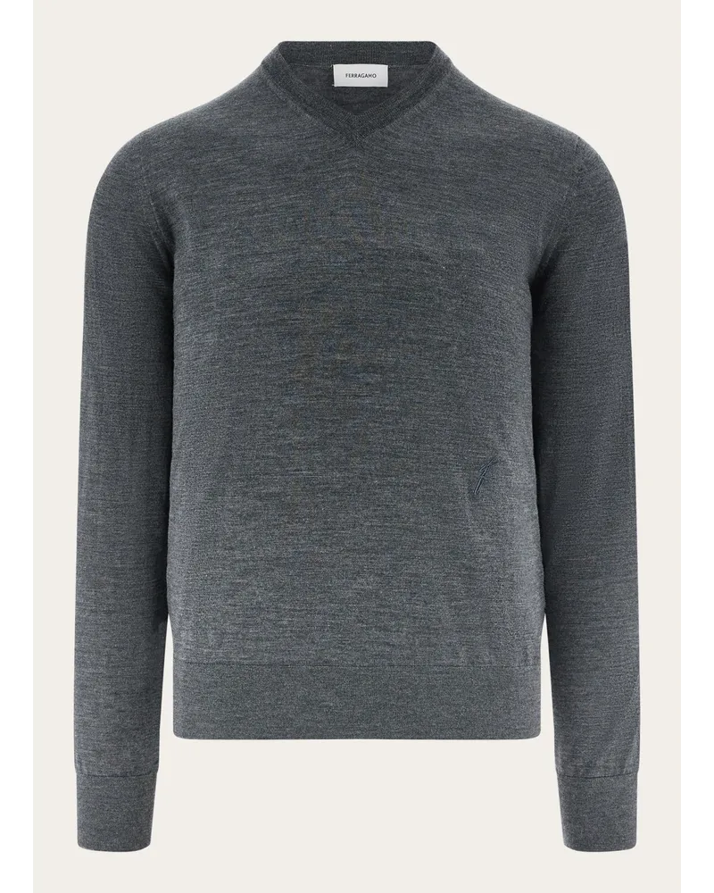 Ferragamo Herren Pullover mit V-Ausschnitt Grau Grau