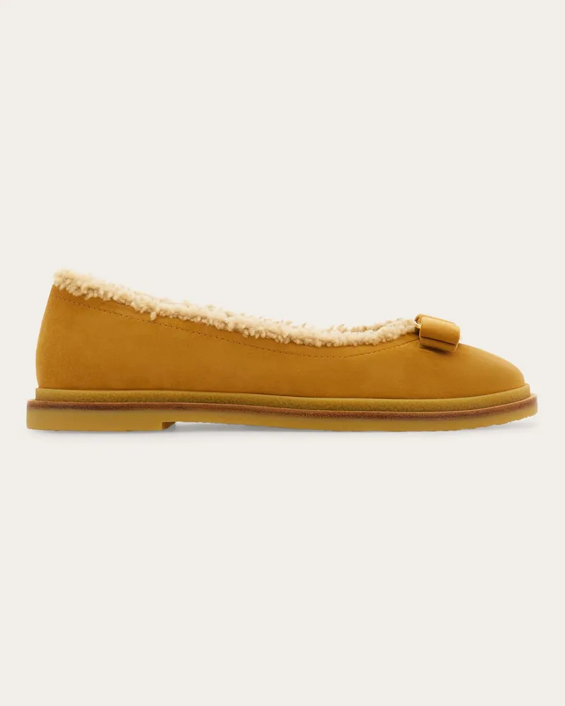 Ferragamo Damen Ballerina mit Vara-Schleife und Merinowolle Beige Größe Beige