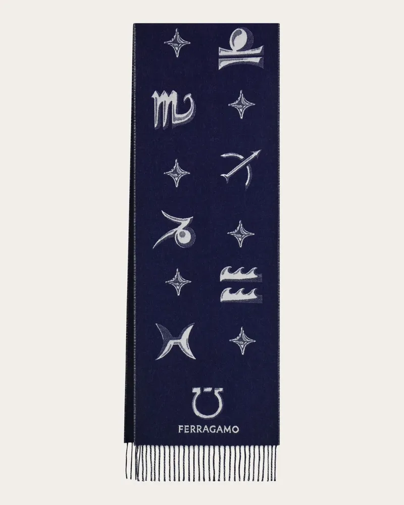 Ferragamo Damen Schal mit Horoskop-Print Blau Blau