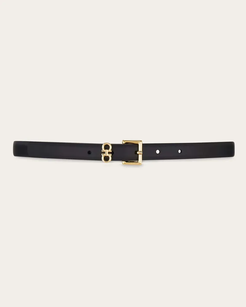 Ferragamo Damen Fester Gürtel mit Doppel-Gancini Schwarz Schwarz