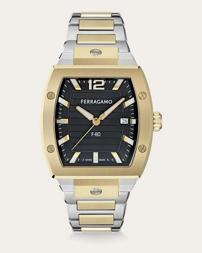 Ferragamo Herren F80 Tonneau 3H Uhr Schwarz Schwarz