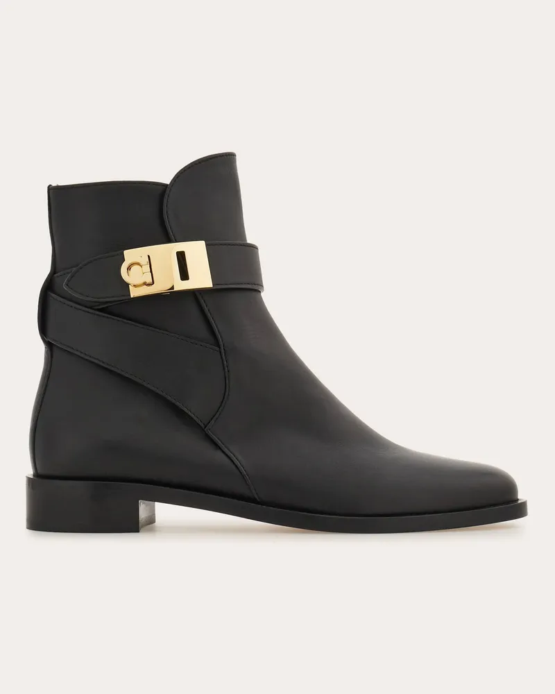 Ferragamo Damen Stiefelette mit Hug Schnalle Schwarz Größe Schwarz