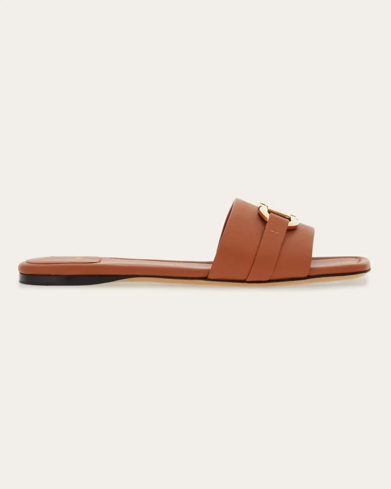 Ferragamo Damen Flacher Slide mit Gancini Braun Größe 5 Braun