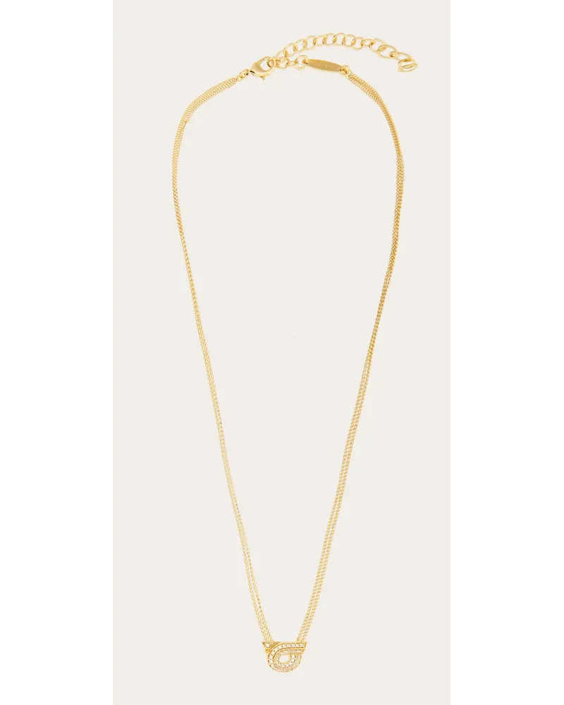 Ferragamo Damen Gancini Halskette mit Anhänger und Kristallen Gold Gold