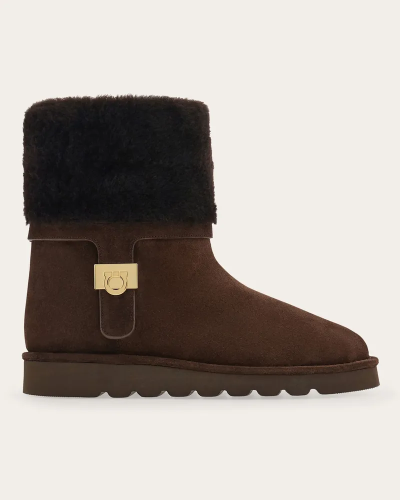 Ferragamo Damen Stiefelette mit Hug-Schnalle Braun Größe 5 Braun