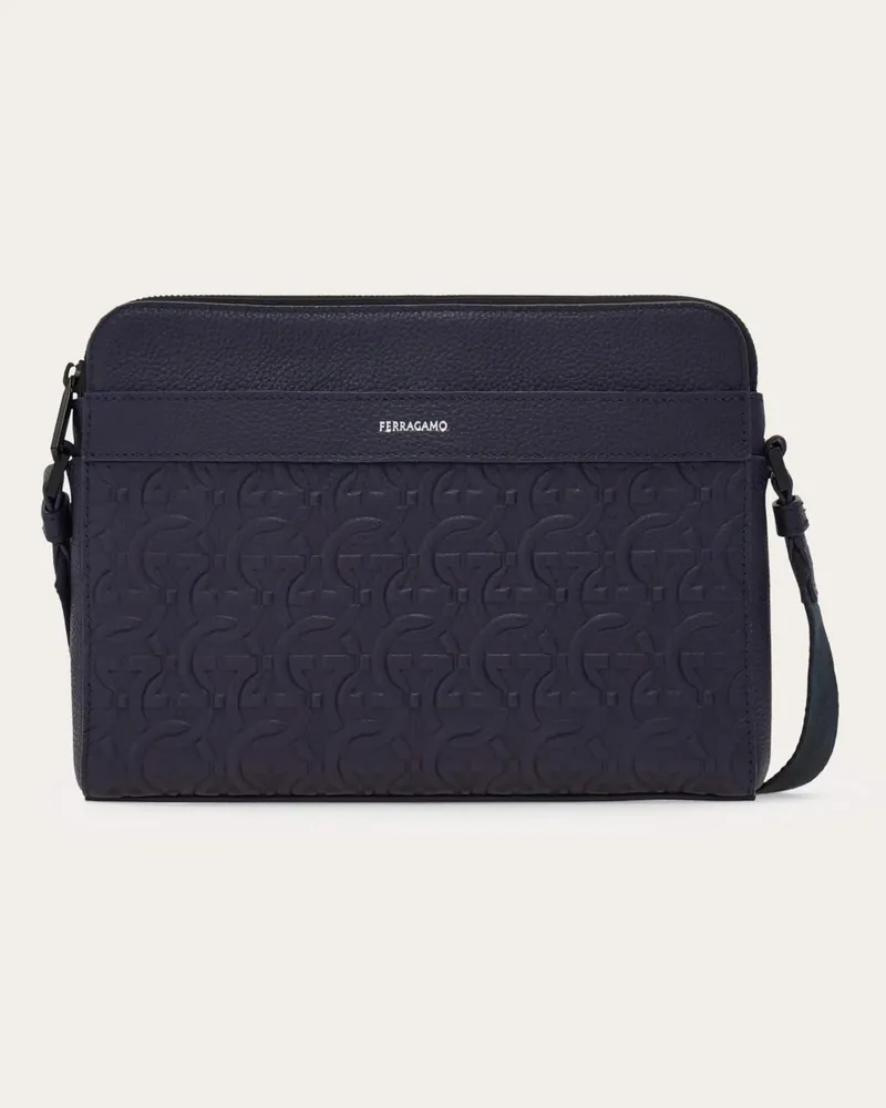Ferragamo Herren Umhängetasche mit Gancini-Prägung Blau Blau