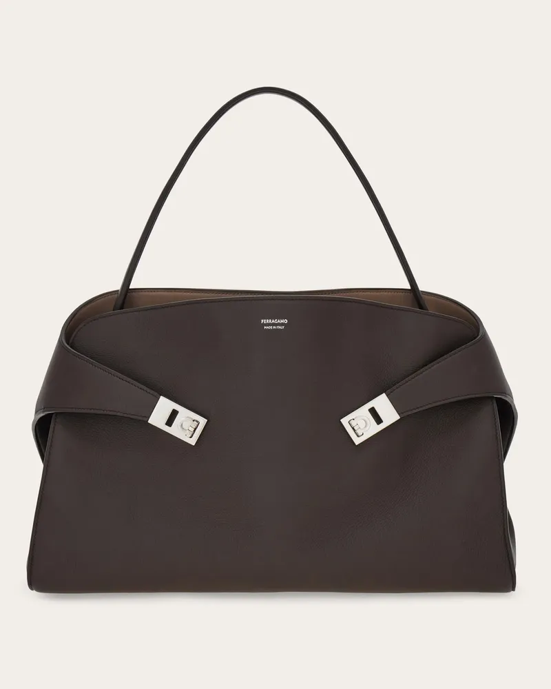 Ferragamo Damen Zweifarbige Hug Soft Schultertasche (M) Braun Braun