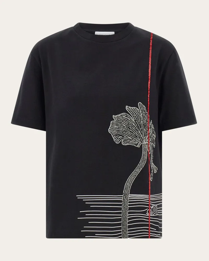 Ferragamo Tshirt mit Stickerei Schwarz