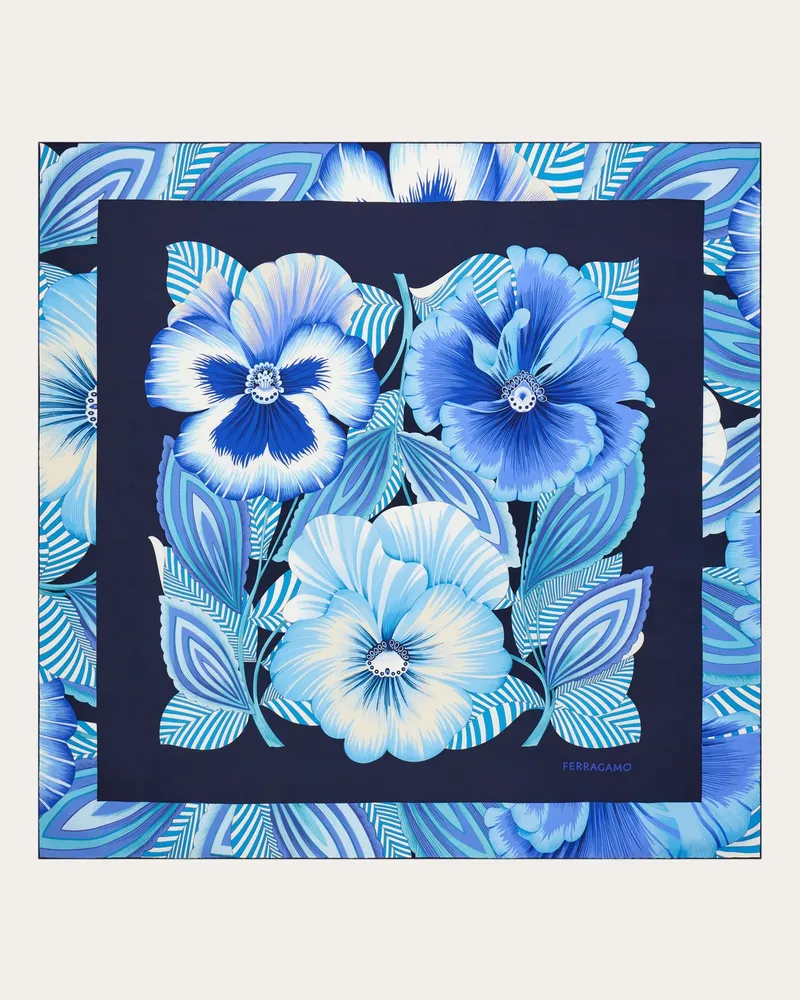 Ferragamo Damen Seidenhalstuch mit Brezza-Print Blau Blau