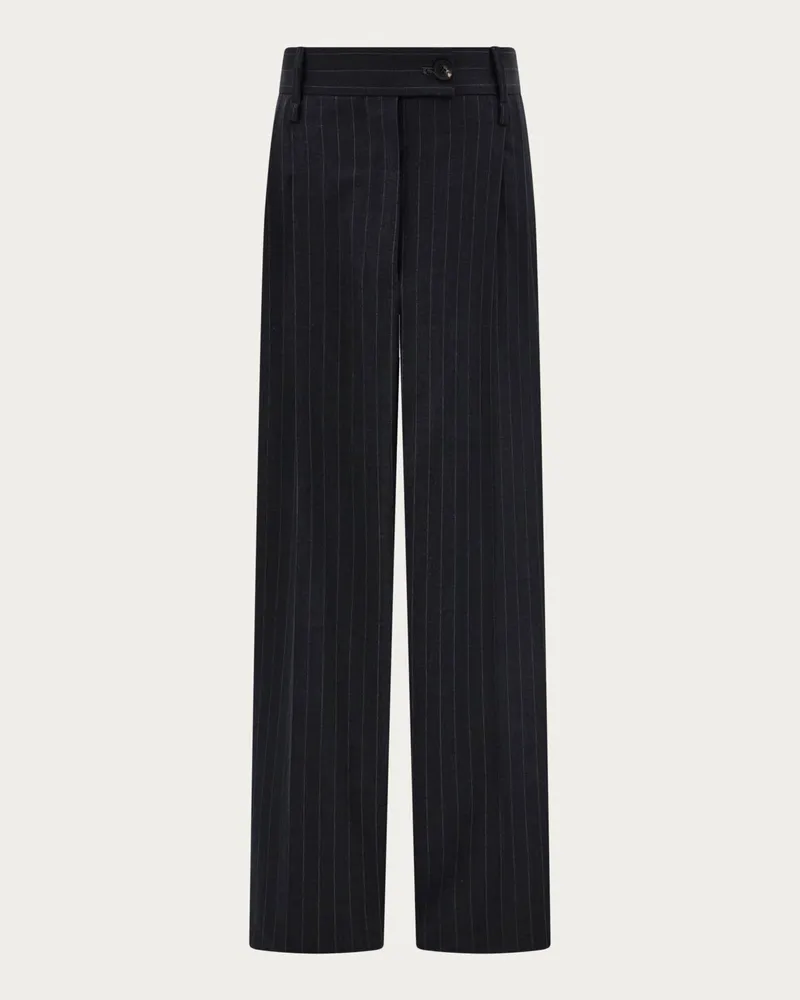 Ferragamo Damen Hose aus Wollgewebe mit Nadelstreifen Schwarz Schwarz