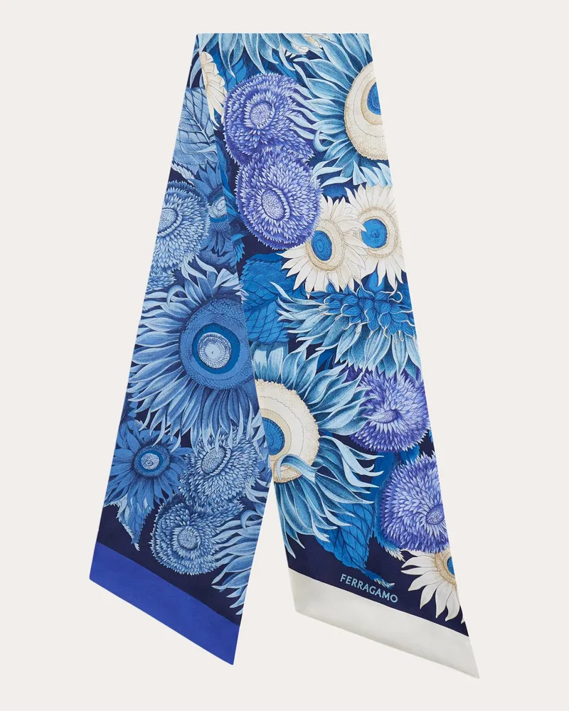 Ferragamo Damen Bandeau-Tuch mit Sonnenblumen-Print Blau Blau