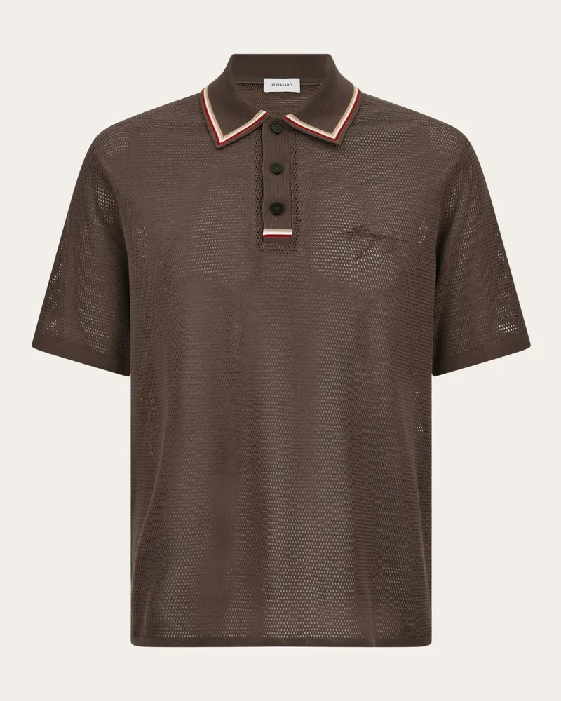 Ferragamo Herren Polohemd mit Signatur Grau Grau