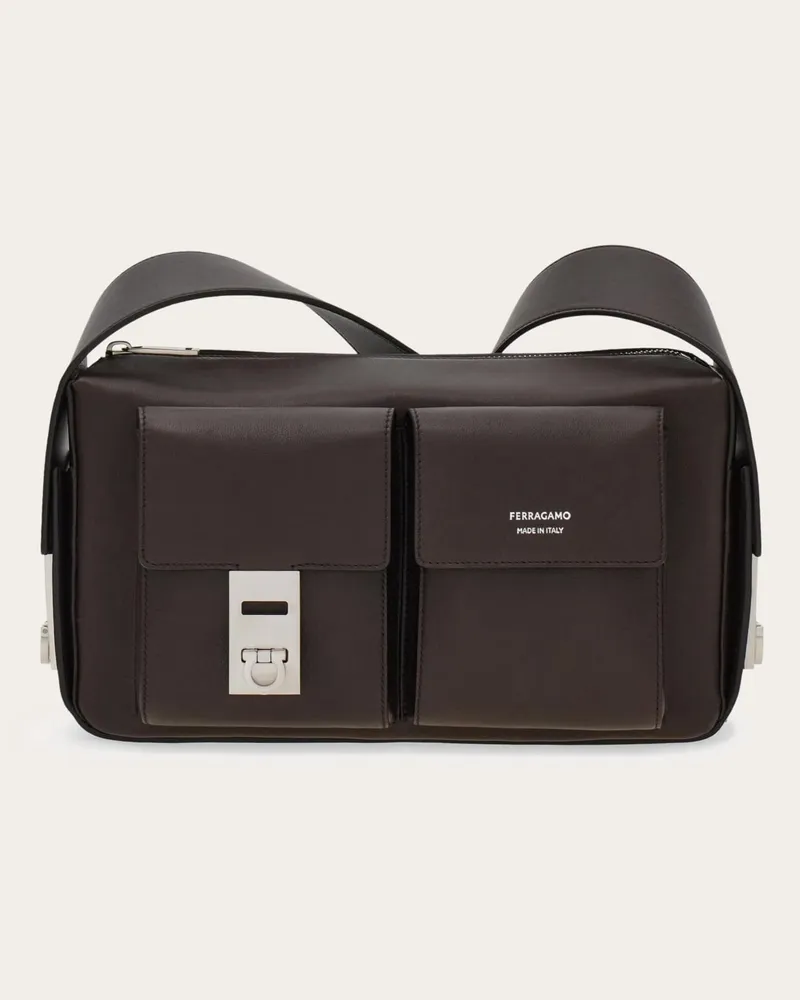 Ferragamo Herren Umhängetasche in Utility-Optik mit Hug-Schnalle (M) Braun Braun