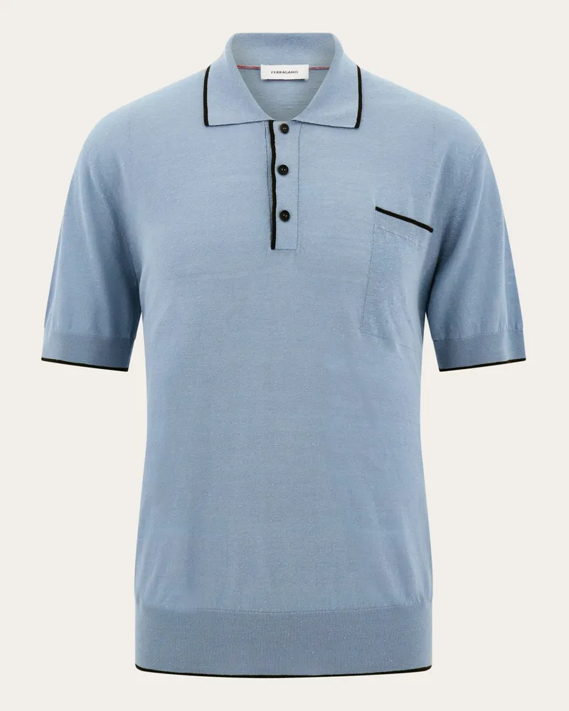 Ferragamo Herren Kurzärmliges Polohemd mit Brusttasche Blau Blau