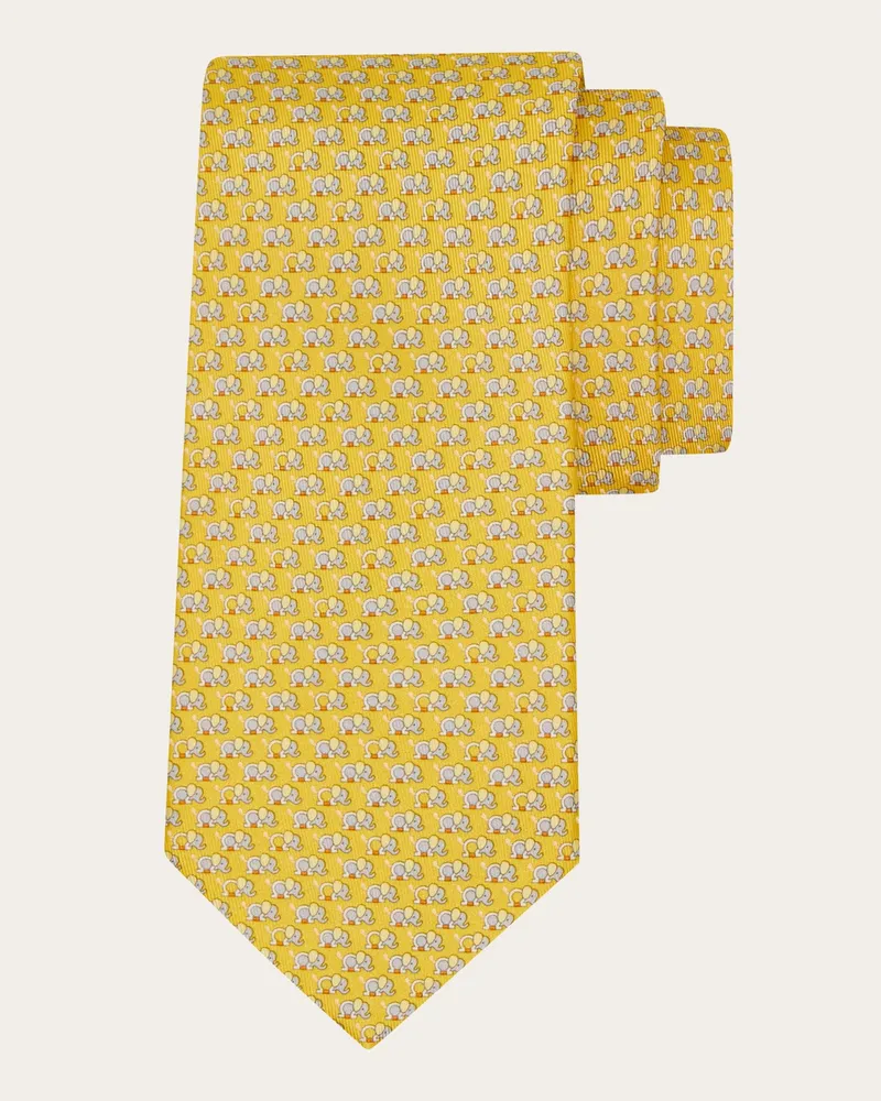 Ferragamo Herren Seidenkrawatte mit Elefanten-Print Gelb Gelb