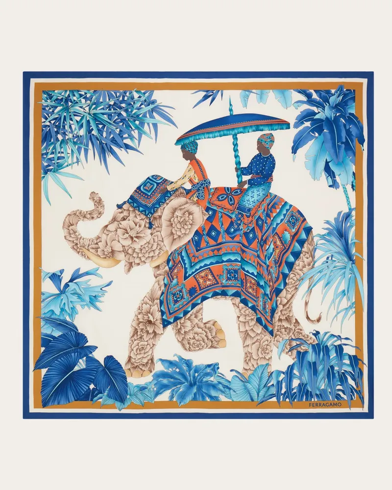Ferragamo Damen Seidenhalstuch mit Indien-Print Blau Blau