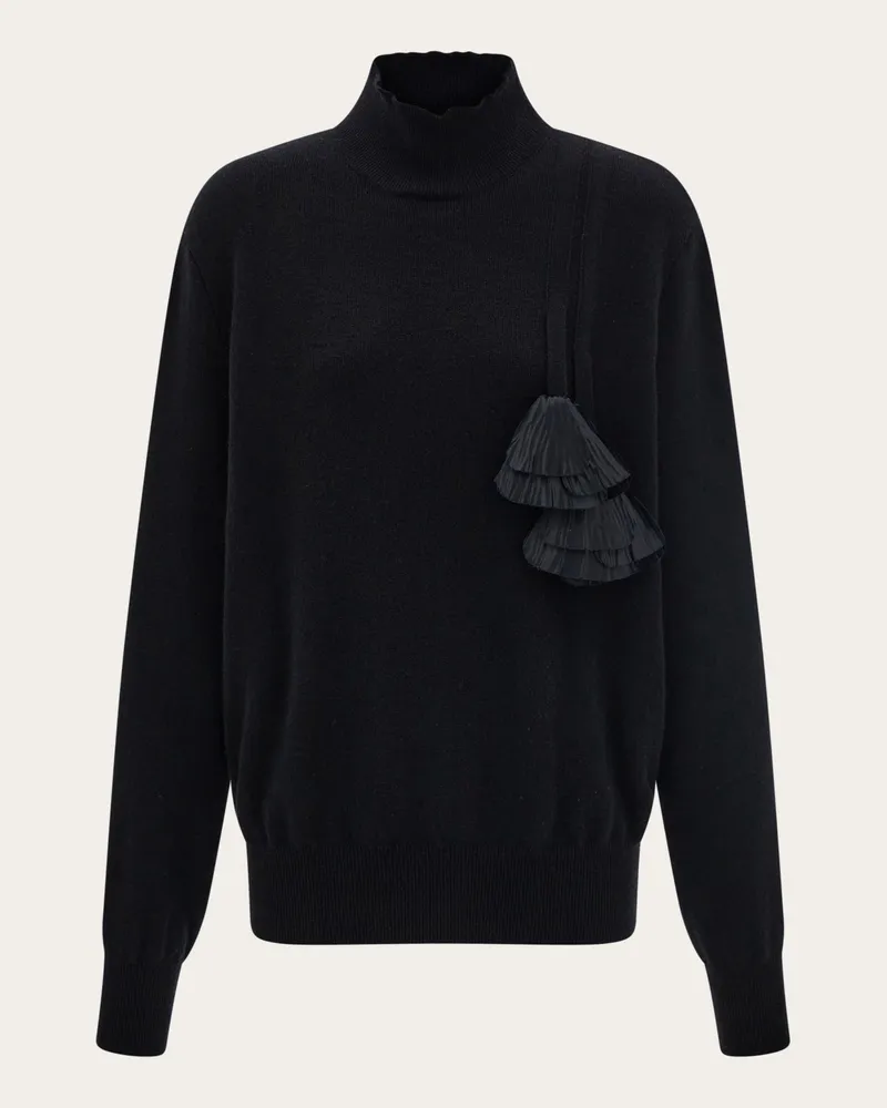 Ferragamo Damen Pullover mit Blumen Schwarz Schwarz