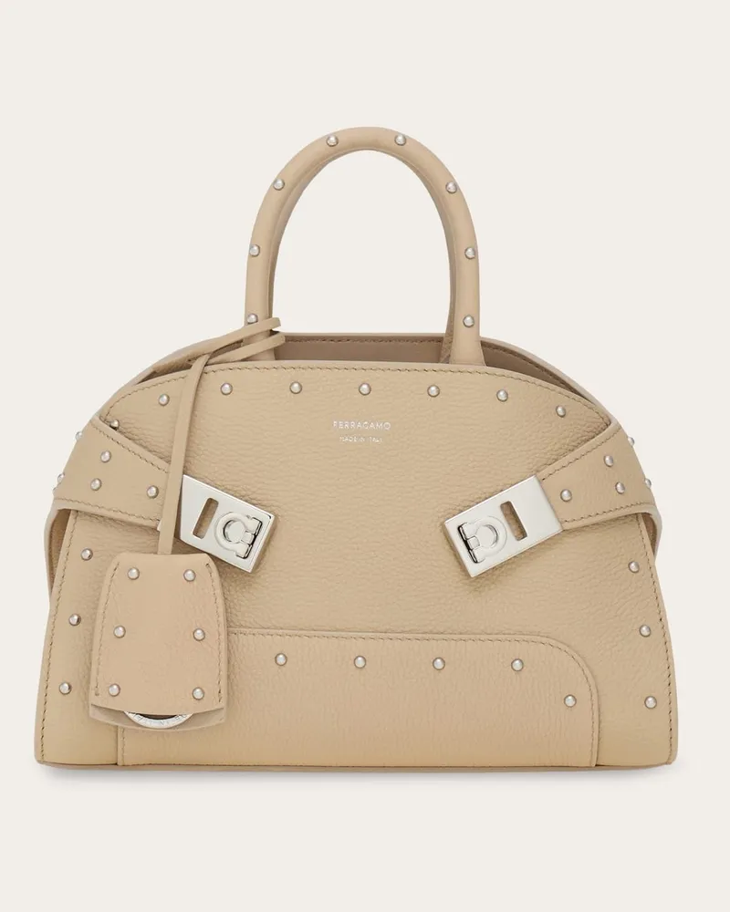 Ferragamo Damen Hug-Handtasche mit Nieten (XS) Beige Beige