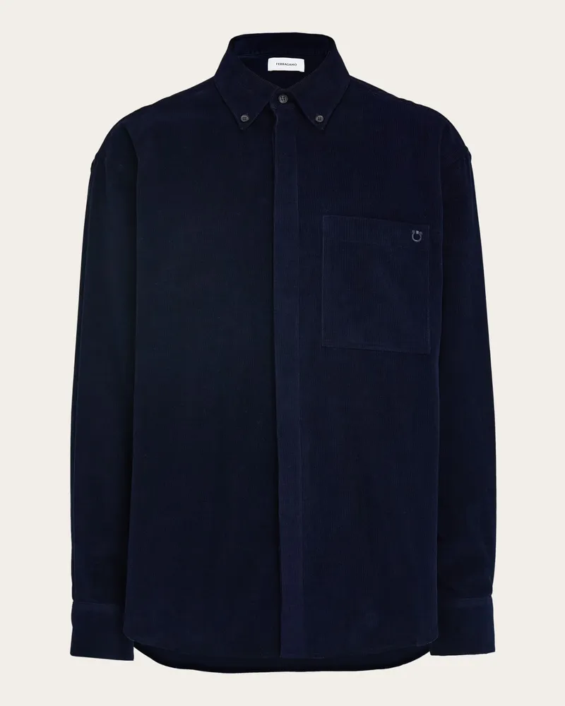 Ferragamo Herren Samthemd Blau Blau