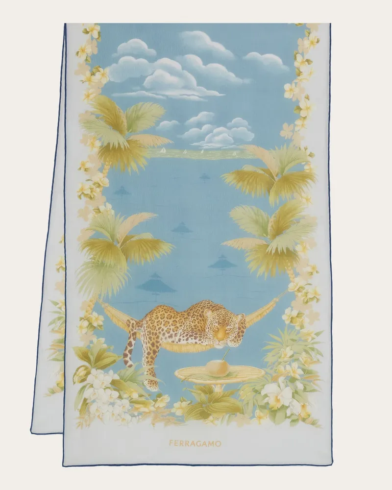 Ferragamo Damen Seidenschal mit Jungle-Print Blau Blau