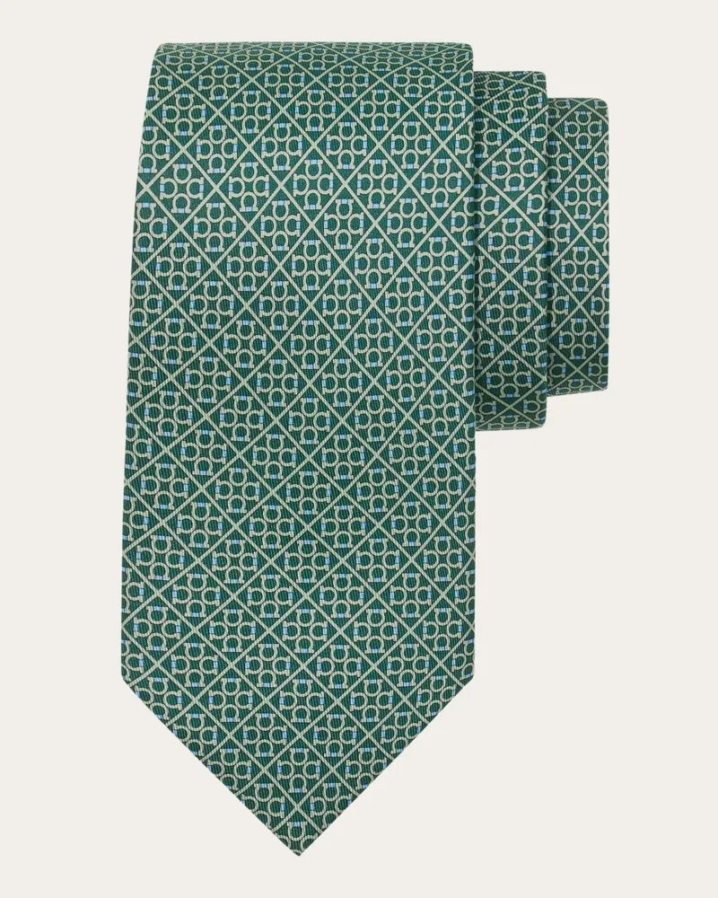 Ferragamo Herren Seidenkrawatte mit Gancini square-Print Grün Grün
